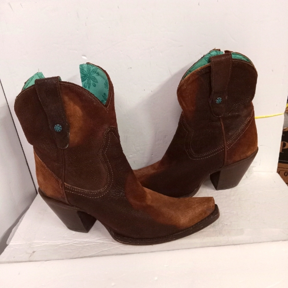 Corral Western Ankle Boots Snip Toe Brown Lamb Suede Distress Size 9N